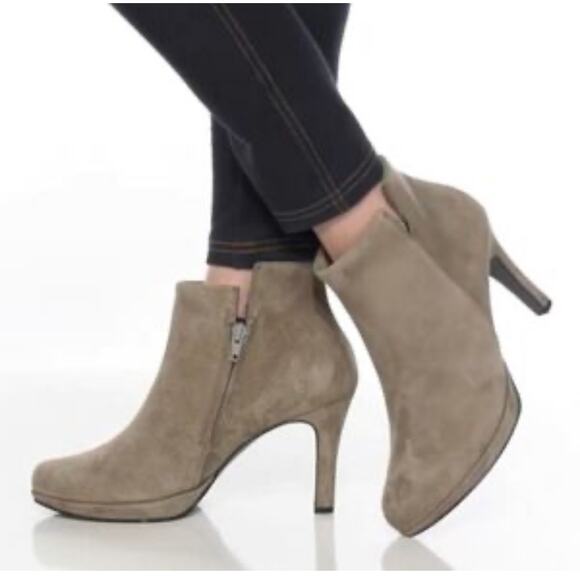 Paul Green Suave Fango Suede High Heel Ankle Boots Almond Toe Size 8.5 NWB - Picture 2 of 12